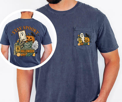 Stay Spooky Halloween Shirt, Cute Ghost Pumpkin Tee, Comfort Colors Pocket Tee, Vintage Halloween Graphic Shirt, Spooky Season Gift
