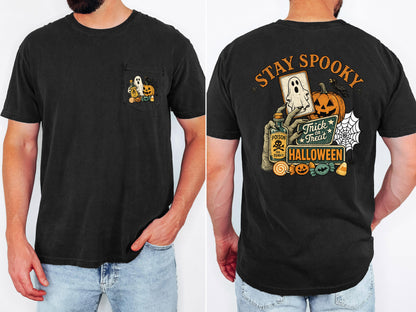 Stay Spooky Halloween Shirt, Cute Ghost Pumpkin Tee, Comfort Colors Pocket Tee, Vintage Halloween Graphic Shirt, Spooky Season Gift