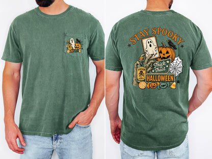 Stay Spooky Halloween Shirt, Cute Ghost Pumpkin Tee, Comfort Colors Pocket Tee, Vintage Halloween Graphic Shirt, Spooky Season Gift
