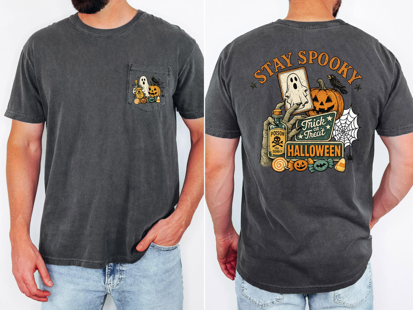 Stay Spooky Halloween Shirt, Cute Ghost Pumpkin Tee, Comfort Colors Pocket Tee, Vintage Halloween Graphic Shirt, Spooky Season Gift