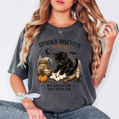 Spooky Biscuits Bakery Shirt, Funny Halloween Cat Shirt, Black Cat Baking Tee, Ghost Biscuit Graphic Shirt, Cute Fall Baker T Shirt