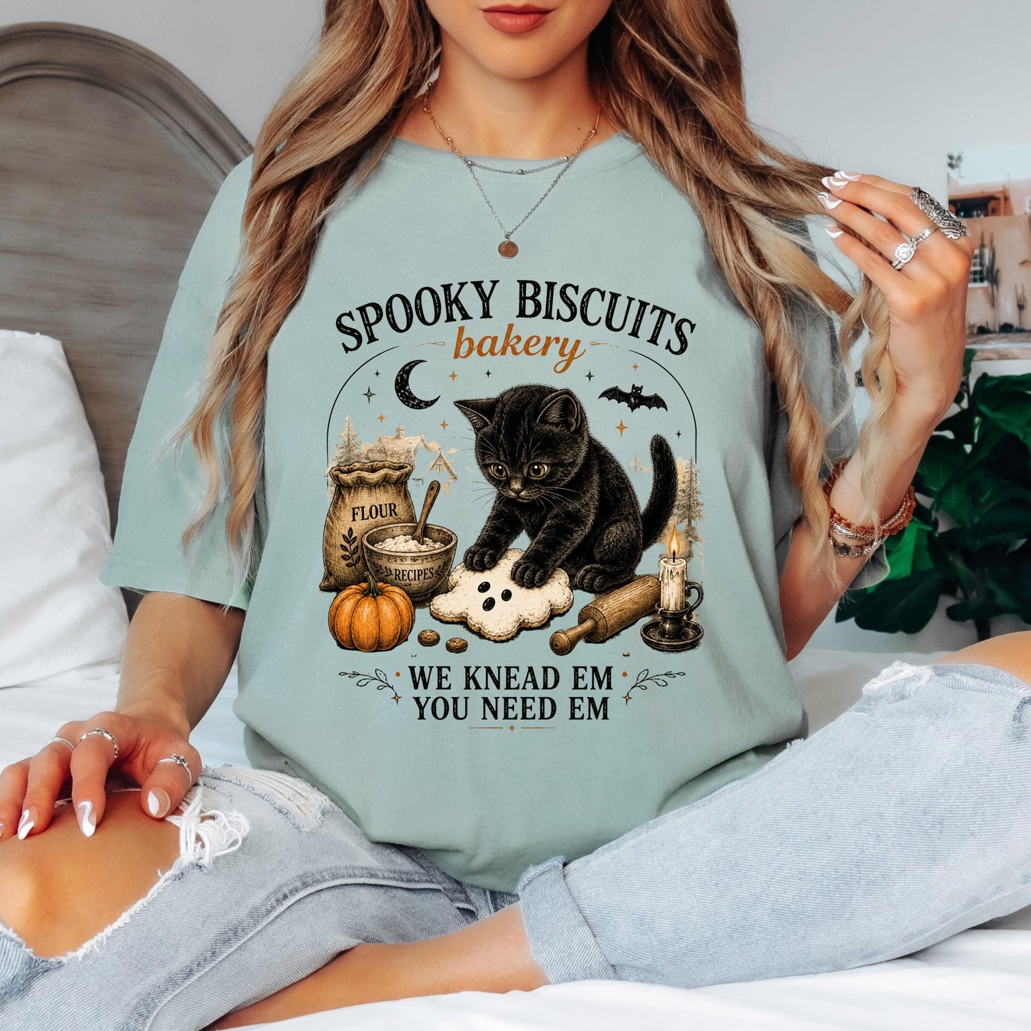 Spooky Biscuits Bakery Shirt, Funny Halloween Cat Shirt, Black Cat Baking Tee, Ghost Biscuit Graphic Shirt, Cute Fall Baker T Shirt