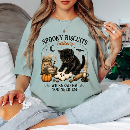 Spooky Biscuits Bakery Shirt, Funny Halloween Cat Shirt, Black Cat Baking Tee, Ghost Biscuit Graphic Shirt, Cute Fall Baker T Shirt