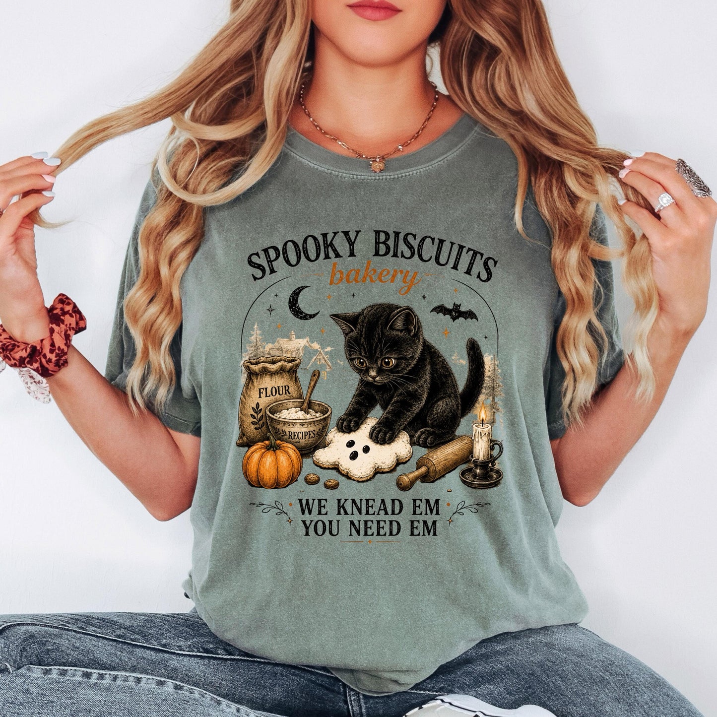 Spooky Biscuits Bakery Shirt, Funny Halloween Cat Shirt, Black Cat Baking Tee, Ghost Biscuit Graphic Shirt, Cute Fall Baker T Shirt
