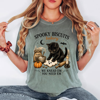 Spooky Biscuits Bakery Shirt, Funny Halloween Cat Shirt, Black Cat Baking Tee, Ghost Biscuit Graphic Shirt, Cute Fall Baker T Shirt