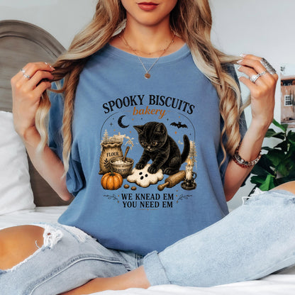 Spooky Biscuits Bakery Shirt, Funny Halloween Cat Shirt, Black Cat Baking Tee, Ghost Biscuit Graphic Shirt, Cute Fall Baker T Shirt