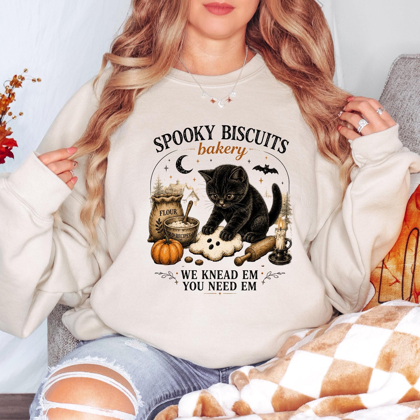 Cute Ghost Cats Halloween Sweatshirt, Black Cat Halloween Sweatshirt, Spooky Season Crewneck, Cute Fall Cat Sweatshirt, Ghost Lover Gift