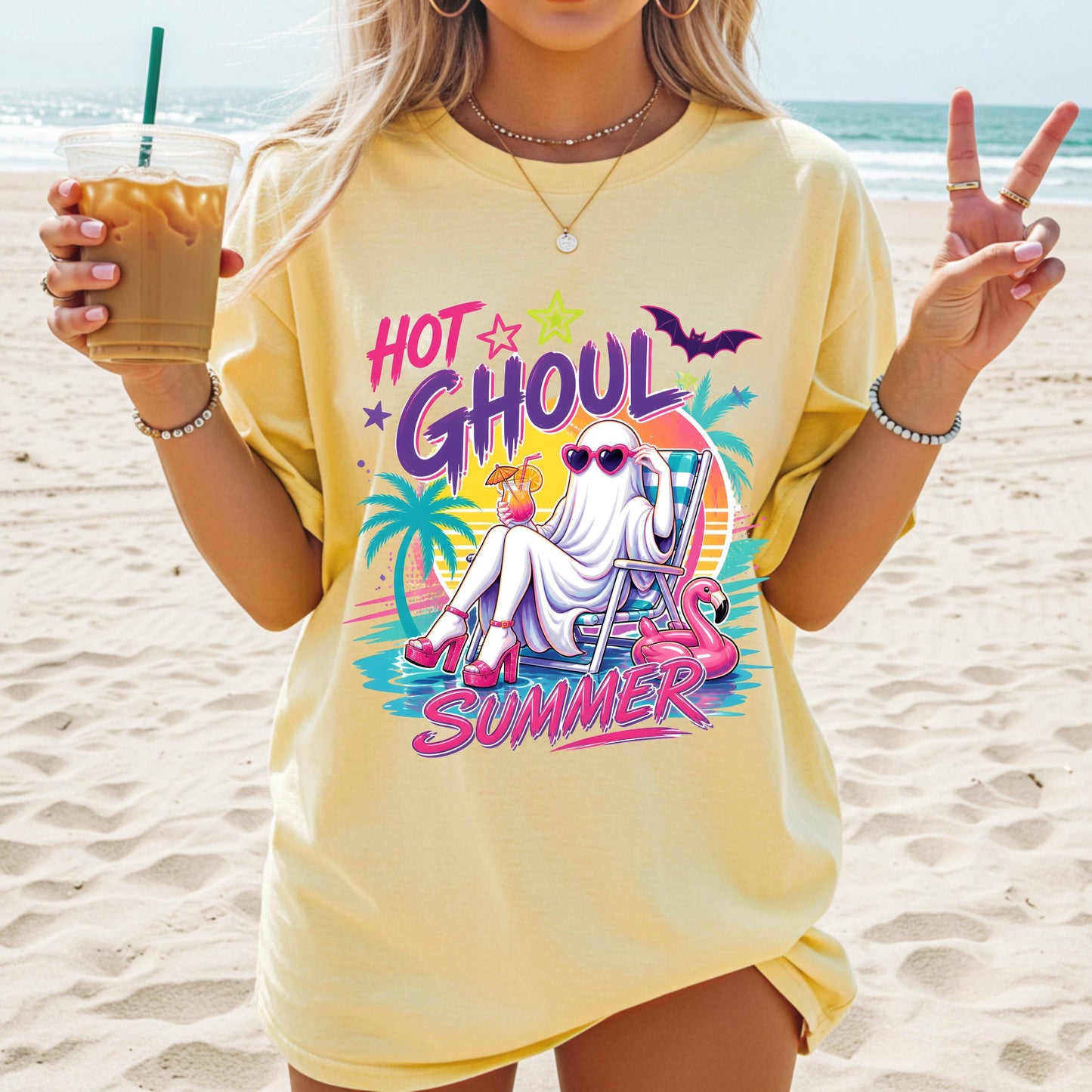 Hot Ghoul Summer Shirt, Funny Beach Ghost Tee, Summer Halloween Shirt, Cute Ghost Vacation Shirt, Comfort Colors Graphic Tee