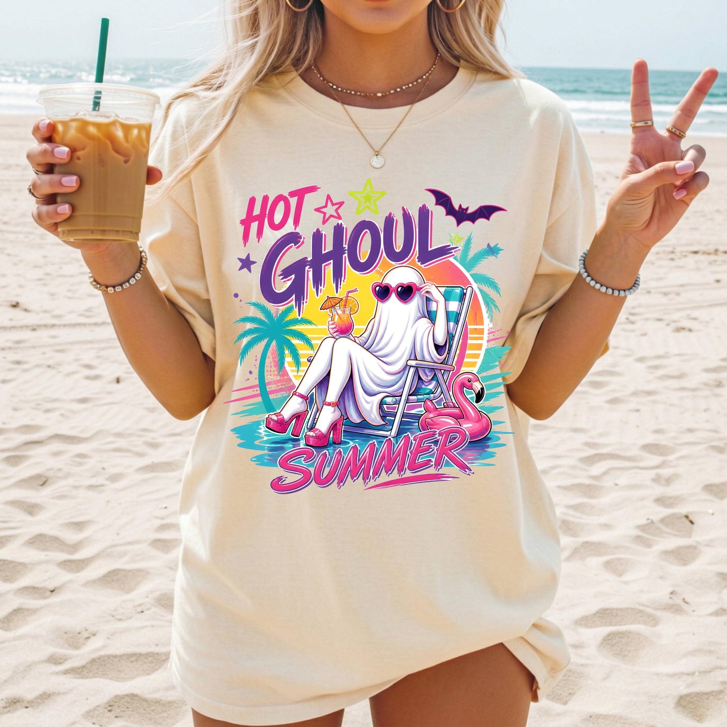 Hot Ghoul Summer Shirt, Funny Beach Ghost Tee, Summer Halloween Shirt, Cute Ghost Vacation Shirt, Comfort Colors Graphic Tee