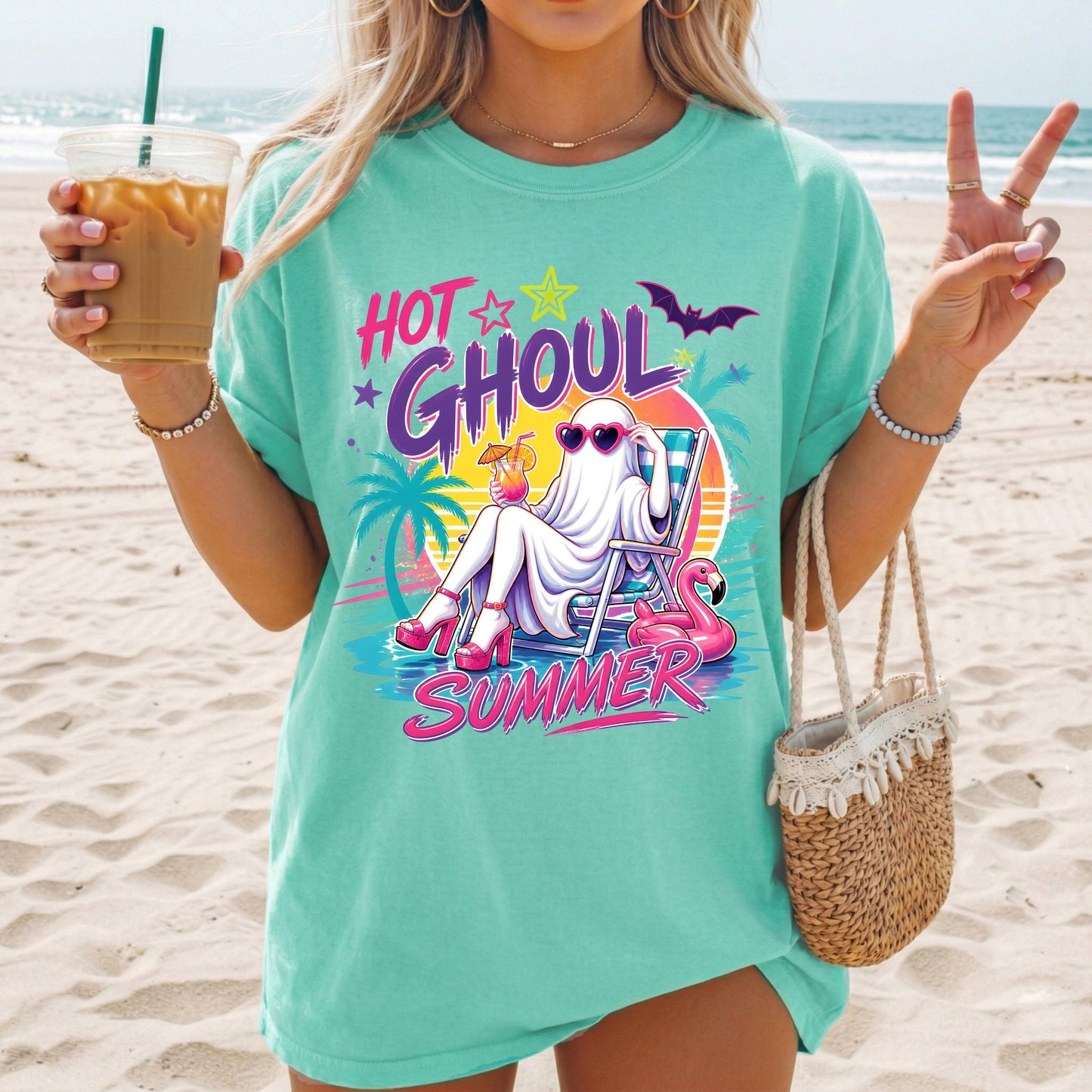 Hot Ghoul Summer Shirt, Funny Beach Ghost Tee, Summer Halloween Shirt, Cute Ghost Vacation Shirt, Comfort Colors Graphic Tee