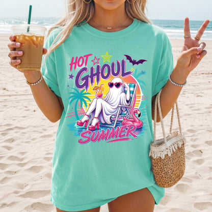 Hot Ghoul Summer Shirt, Funny Beach Ghost Tee, Summer Halloween Shirt, Cute Ghost Vacation Shirt, Comfort Colors Graphic Tee