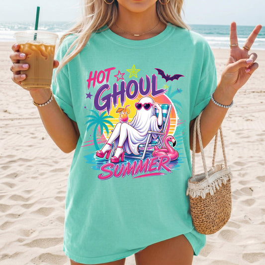 Hot Ghoul Summer Shirt, Funny Beach Ghost Tee, Summer Halloween Shirt, Cute Ghost Vacation Shirt, Comfort Colors Graphic Tee