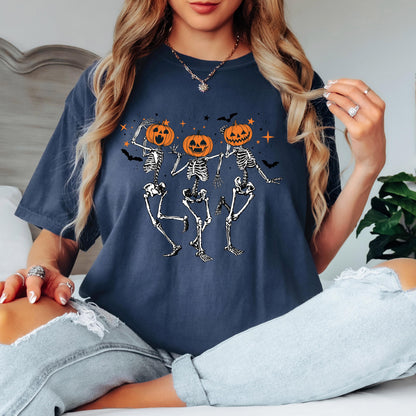 Pumpkin Skeleton Halloween Shirt, Vintage Pumpkin Head Tee, Spooky Fall Graphic Shirt, Cute Halloween Skeleton Tee, Autumn Shirt
