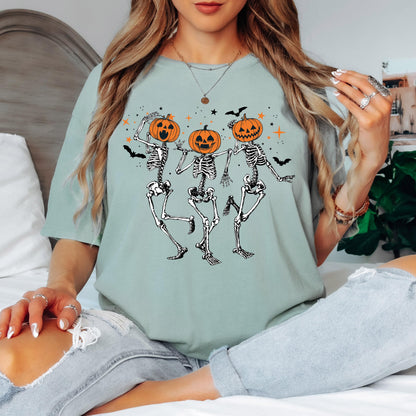 Pumpkin Skeleton Halloween Shirt, Vintage Pumpkin Head Tee, Spooky Fall Graphic Shirt, Cute Halloween Skeleton Tee, Autumn Shirt