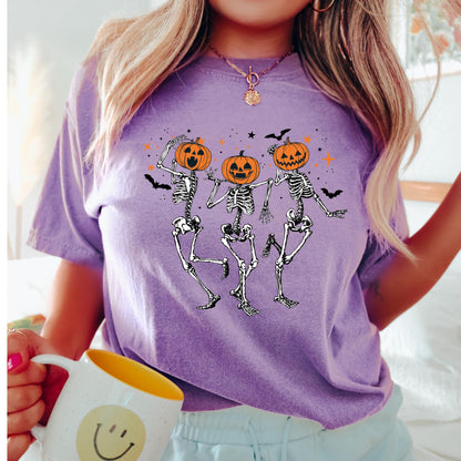 Pumpkin Skeleton Halloween Shirt, Vintage Pumpkin Head Tee, Spooky Fall Graphic Shirt, Cute Halloween Skeleton Tee, Autumn Shirt