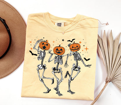 Pumpkin Skeleton Halloween Shirt, Vintage Pumpkin Head Tee, Spooky Fall Graphic Shirt, Cute Halloween Skeleton Tee, Autumn Shirt