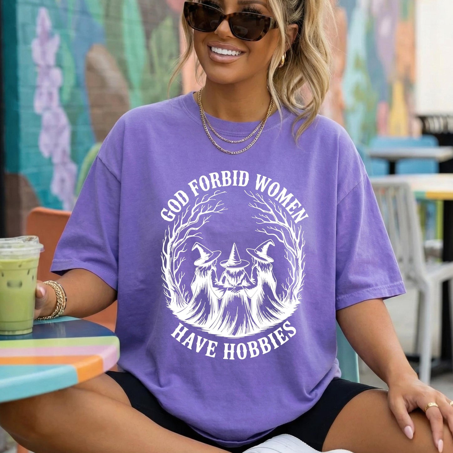God Forbid Women Have Hobbies Halloween Shirt Funny Witch Shirt Comfort Colors Vintage Tee
