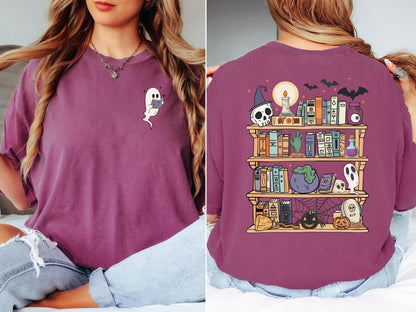 Spooky Bookshelf Halloween Shirt, Book Lover Halloween Shirt, Ghost Reading Shirt, Comfort Colors Tee