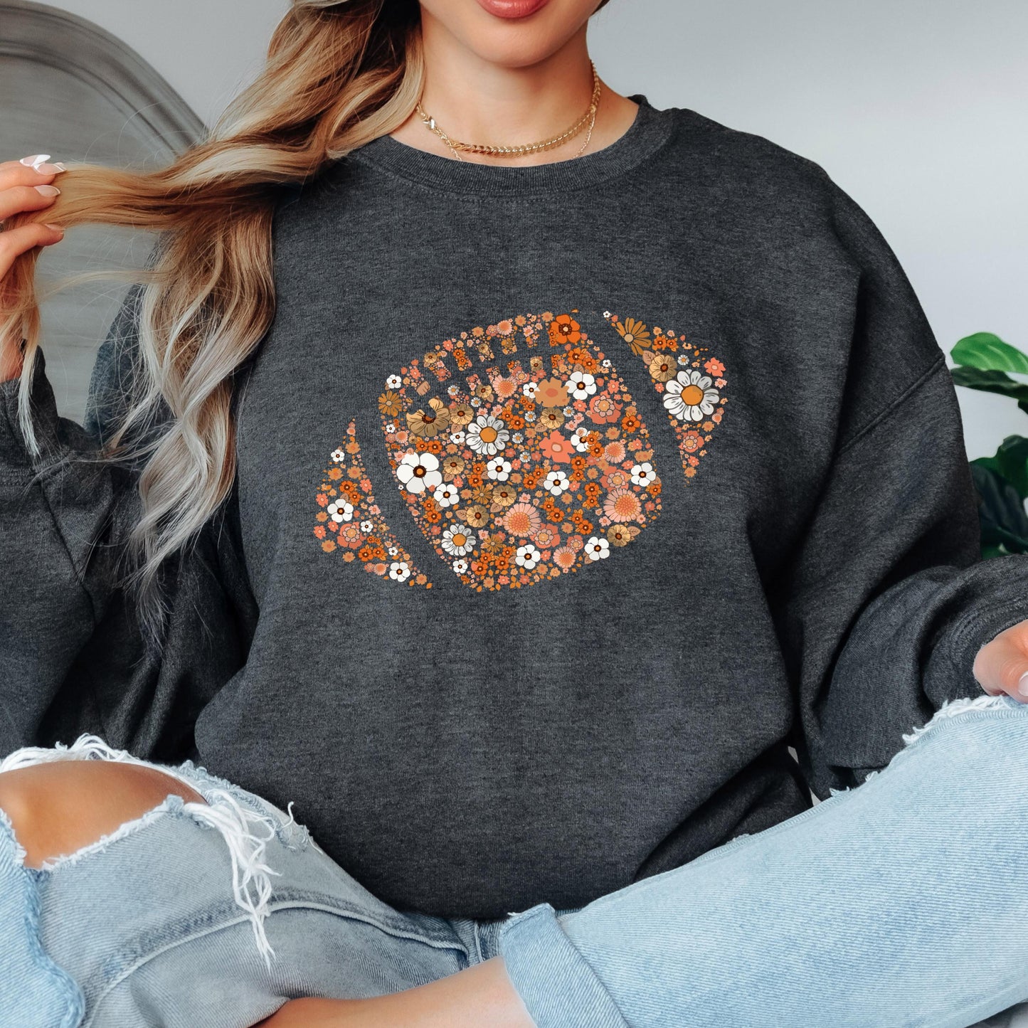Floral Football Sweatshirt, Fall Football Sweatshirt, Cute Game Day Sweatshirt, Football Mom Gift