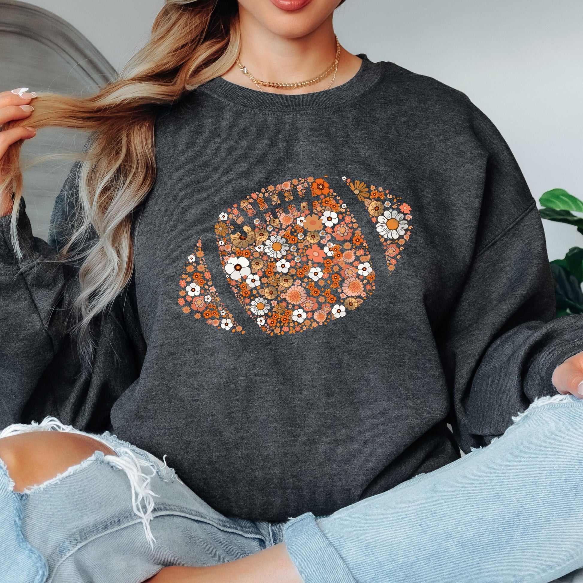 Floral Football Sweatshirt, Fall Football Sweatshirt, Cute Game Day Sweatshirt, Football Mom Gift