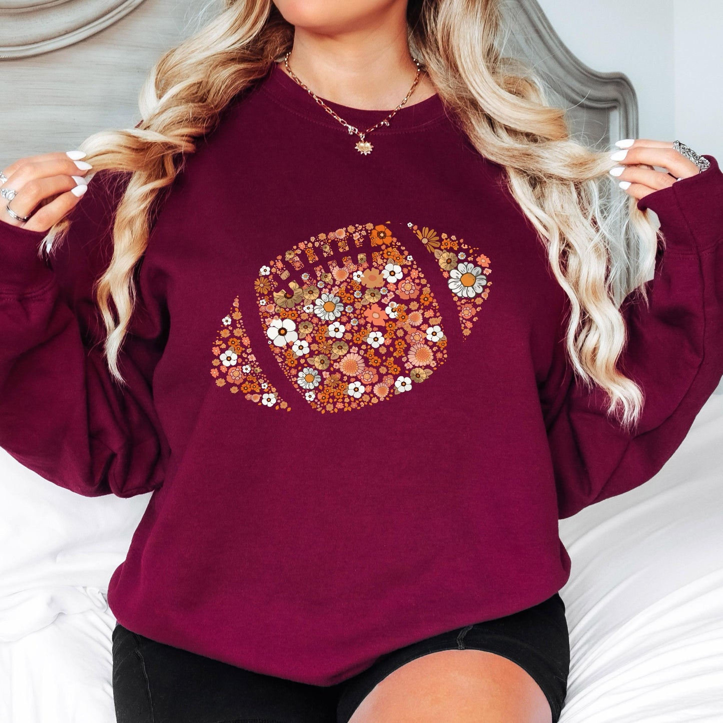 Floral Football Sweatshirt, Fall Football Sweatshirt, Cute Game Day Sweatshirt, Football Mom Gift