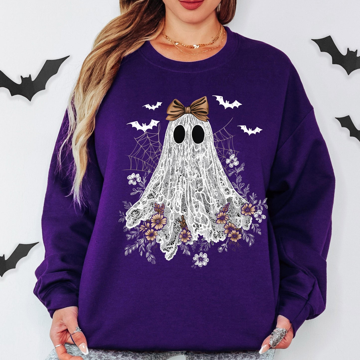 Floral Ghost Halloween Sweatshirt, Cute Ghost Sweatshirt, Boho Ghost Sweatshirt, Spooky Season Crewneck