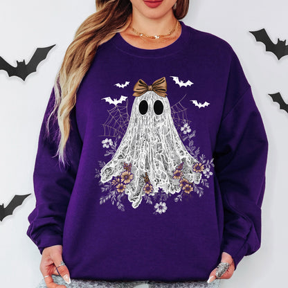 Floral Ghost Halloween Sweatshirt, Cute Ghost Sweatshirt, Boho Ghost Sweatshirt, Spooky Season Crewneck
