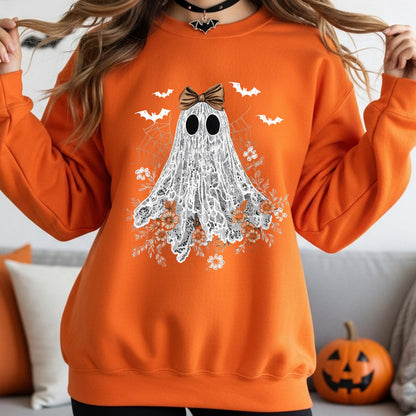 Floral Ghost Halloween Sweatshirt, Cute Ghost Sweatshirt, Boho Ghost Sweatshirt, Spooky Season Crewneck