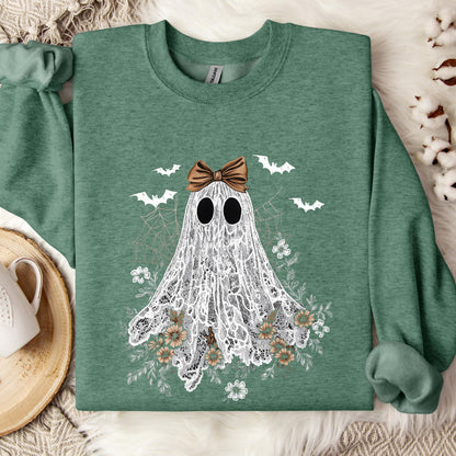 Floral Ghost Halloween Sweatshirt, Cute Ghost Sweatshirt, Boho Ghost Sweatshirt, Spooky Season Crewneck