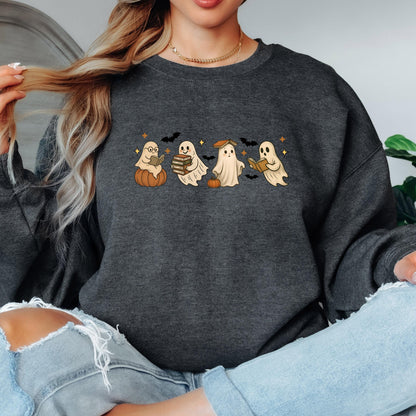 Floral Ghost Halloween Sweatshirt, Cute Ghost Sweatshirt, Boho Ghost Sweatshirt, Spooky Season Crewneck
