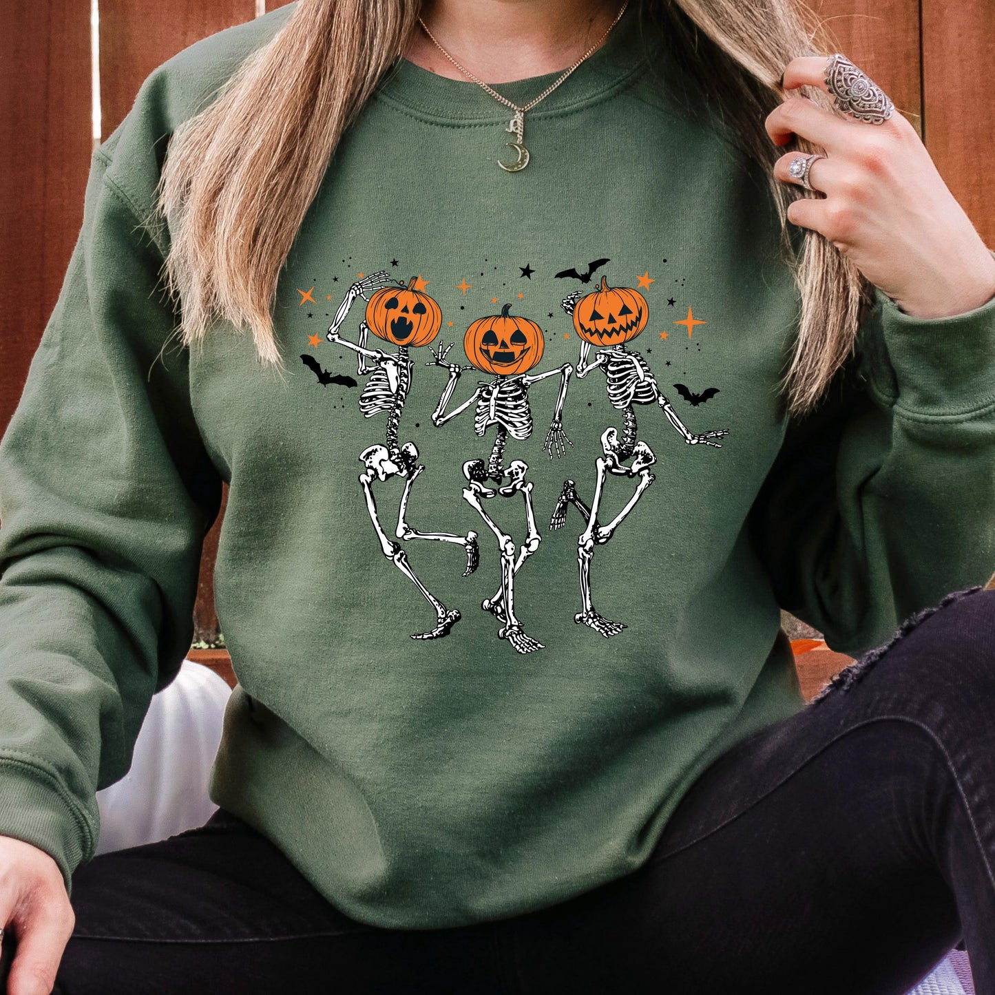 Pumpkin Skeleton Sweatshirt, Dancing Skeleton Crewneck, Cute Halloween Sweatshirt, Vintage Spooky Season Sweatshirt, Fall Crewneck
