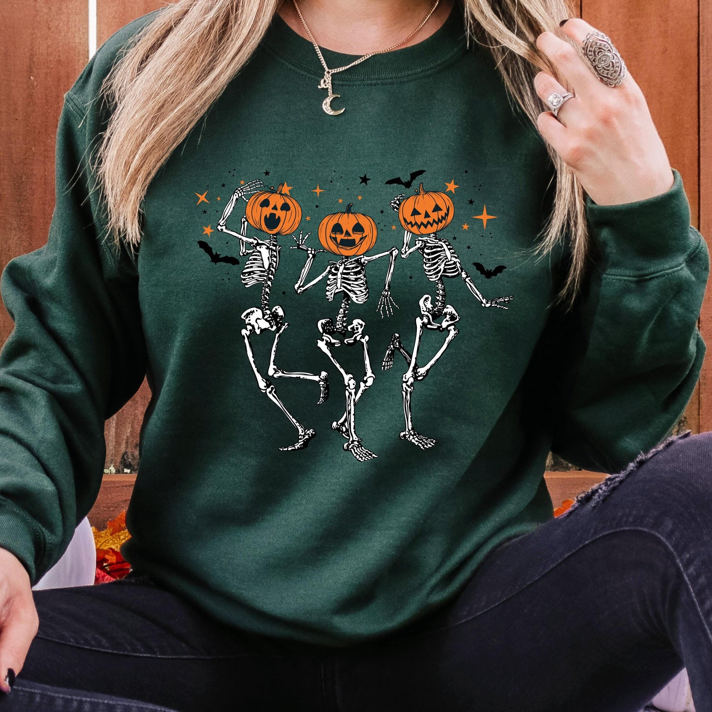 Pumpkin Skeleton Sweatshirt, Dancing Skeleton Crewneck, Cute Halloween Sweatshirt, Vintage Spooky Season Sweatshirt, Fall Crewneck