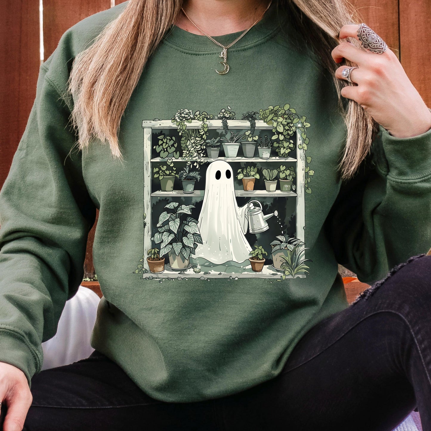 Ghost Plant Sweatshirt, Cute Halloween Crewneck, Plant Lover Sweatshirt, Spooky Plant Sweatshirt, Cozy Fall Ghost Gift