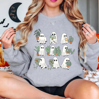 Cute Ghost Plant Sweatshirt, Ghost Halloween Crewneck, Plant Lover Sweatshirt, Spooky Ghost Sweatshirt, Fall Crewneck
