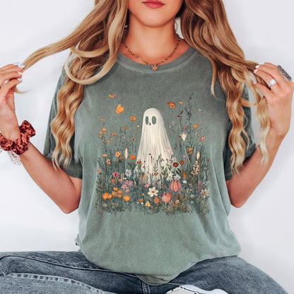 Ghost Wildflower Shirt, Cute Halloween Ghost Tee, Floral Ghost T Shirt, Spooky Cottagecore Shirt, Fall Graphic Tee, Comfort Colors Shirt