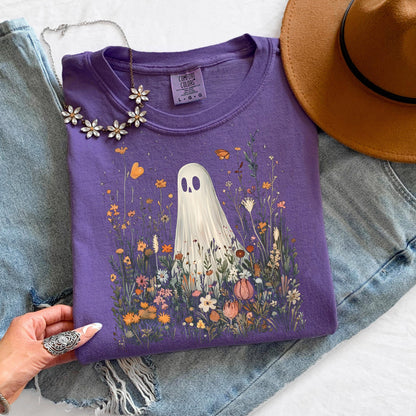 Ghost Wildflower Shirt, Cute Halloween Ghost Tee, Floral Ghost T Shirt, Spooky Cottagecore Shirt, Fall Graphic Tee, Comfort Colors Shirt