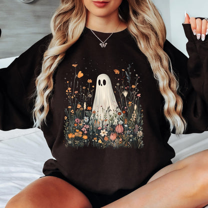 Ghost Wildflower Sweatshirt, Cute Halloween Sweatshirt, Floral Ghost Crewneck, Spooky Cottagecore Sweatshirt, Fall Ghost Pullover