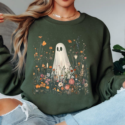 Ghost Wildflower Sweatshirt, Cute Halloween Sweatshirt, Floral Ghost Crewneck, Spooky Cottagecore Sweatshirt, Fall Ghost Pullover