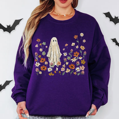Ghost Wildflower Sweatshirt, Cute Halloween Sweatshirt, Floral Ghost Crewneck, Spooky Cottagecore Sweatshirt, Fall Ghost Pullover