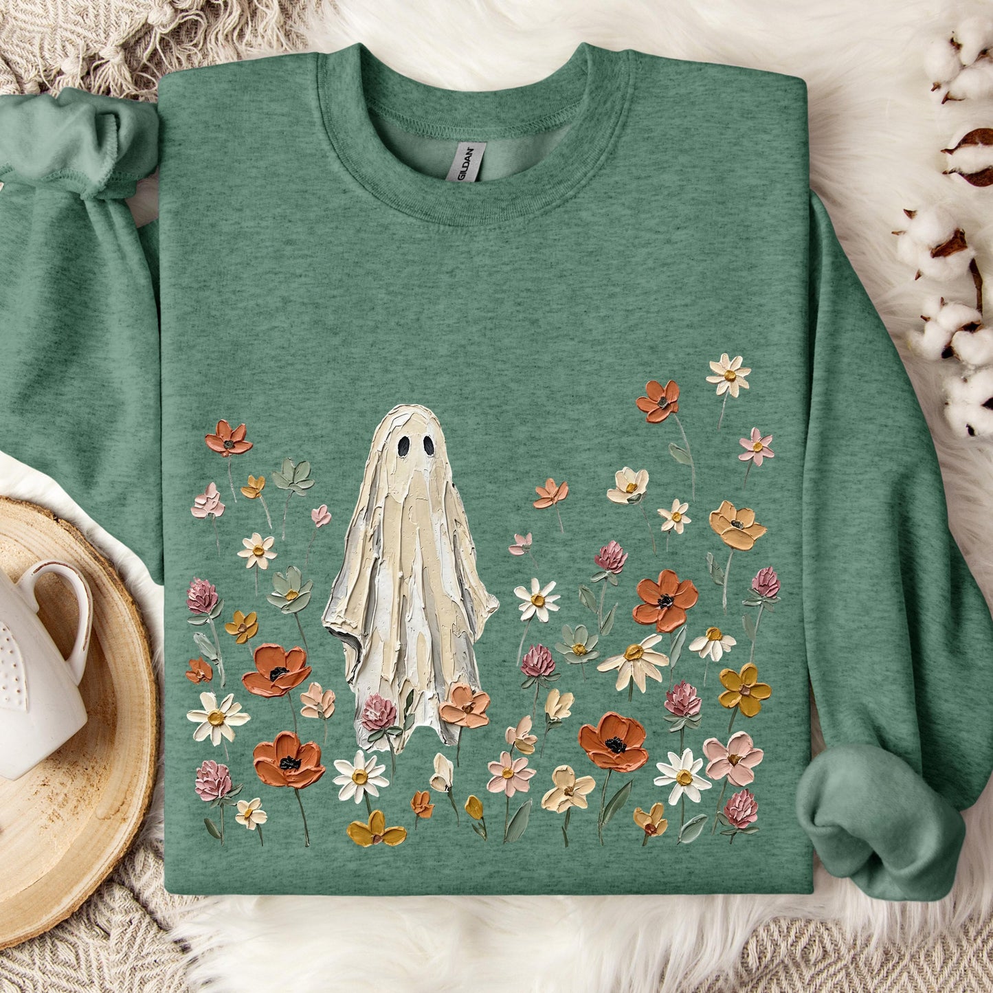 Ghost Wildflower Sweatshirt, Cute Halloween Sweatshirt, Floral Ghost Crewneck, Spooky Cottagecore Sweatshirt, Fall Ghost Pullover