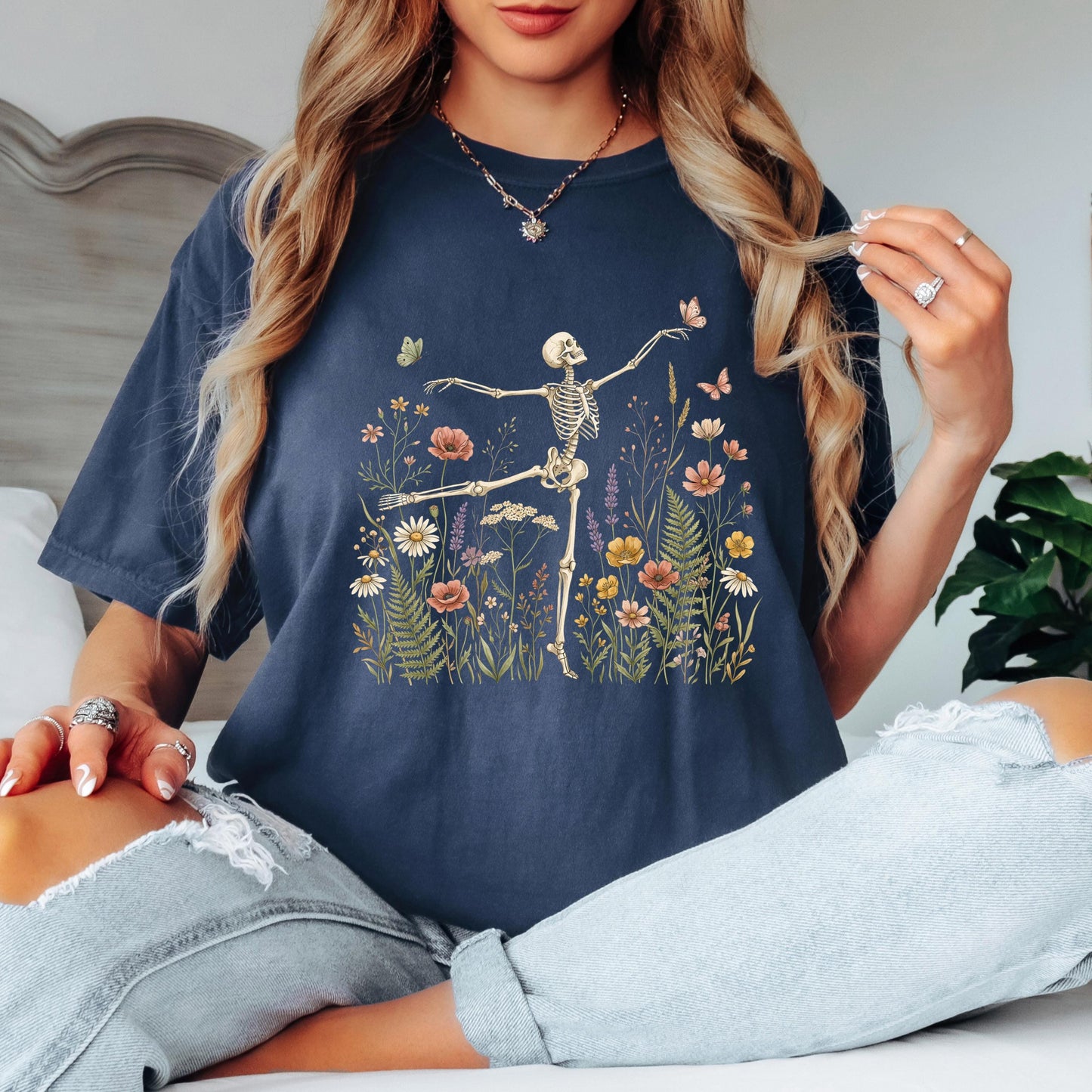 Dancing Skeleton Shirt, Floral Skeleton Tee, Halloween Skeleton Shirt, Wildflower Skeleton Tee, Comfort Colors Shirt