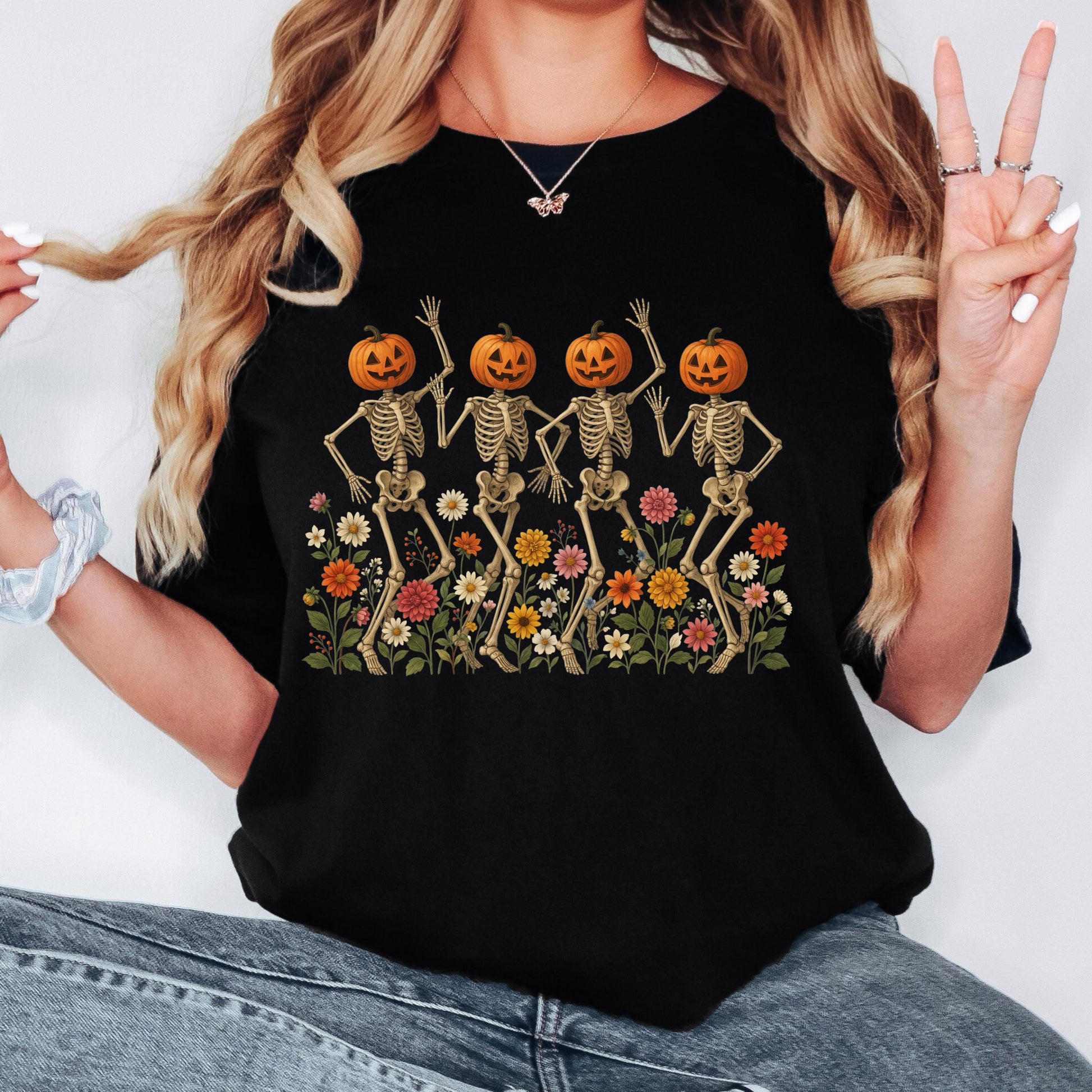 Pumpkin Skeleton Shirt, Dancing Skeleton Tee, Halloween Pumpkin Shirt, Spooky Season Tee, Comfort Colors Shirt