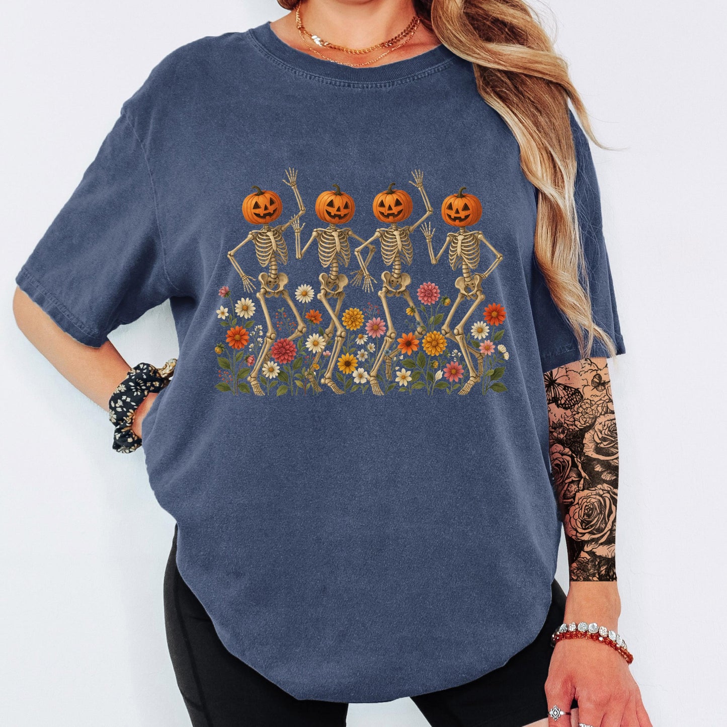 Pumpkin Skeleton Shirt, Dancing Skeleton Tee, Halloween Pumpkin Shirt, Spooky Season Tee, Comfort Colors Shirt