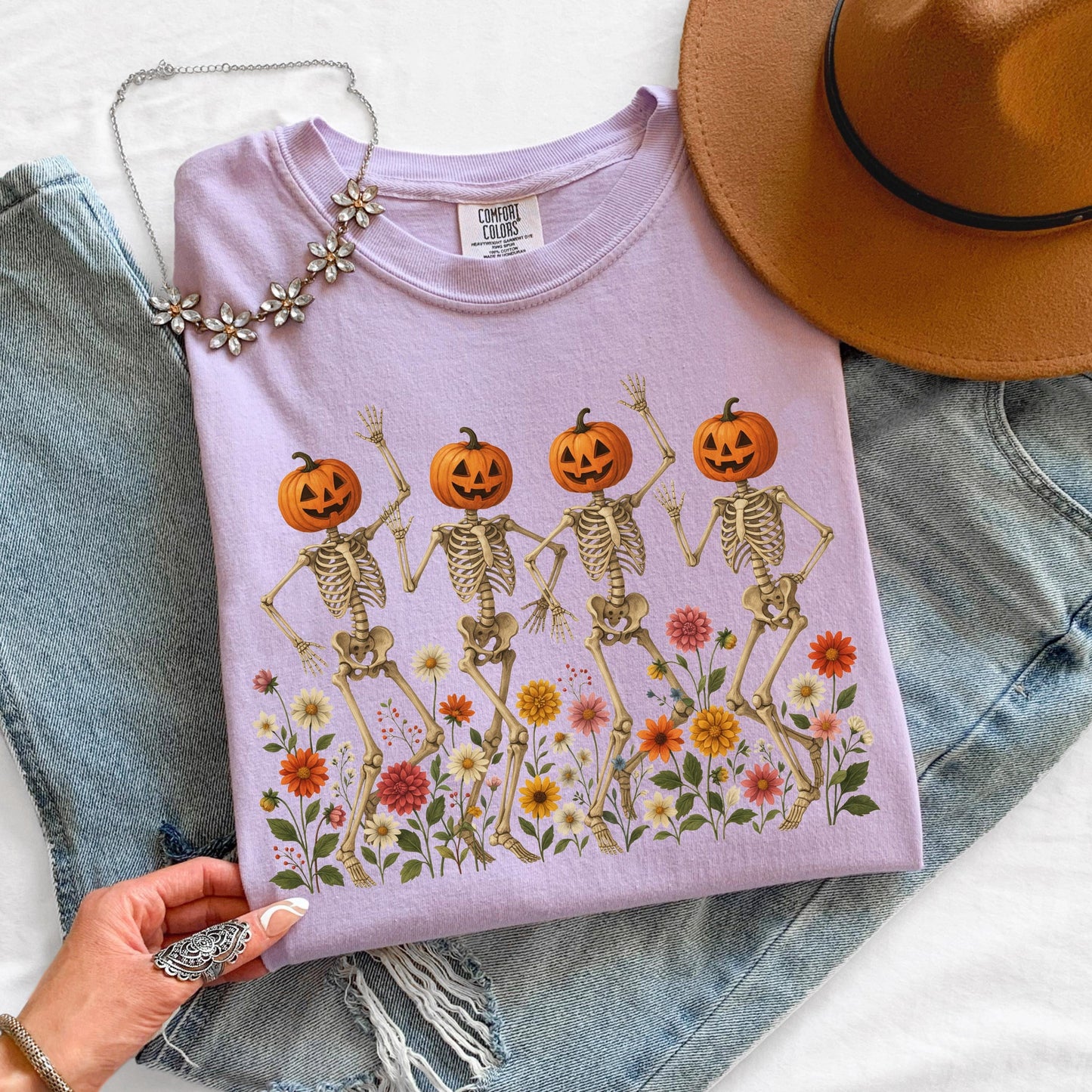 Pumpkin Skeleton Shirt, Dancing Skeleton Tee, Halloween Pumpkin Shirt, Spooky Season Tee, Comfort Colors Shirt