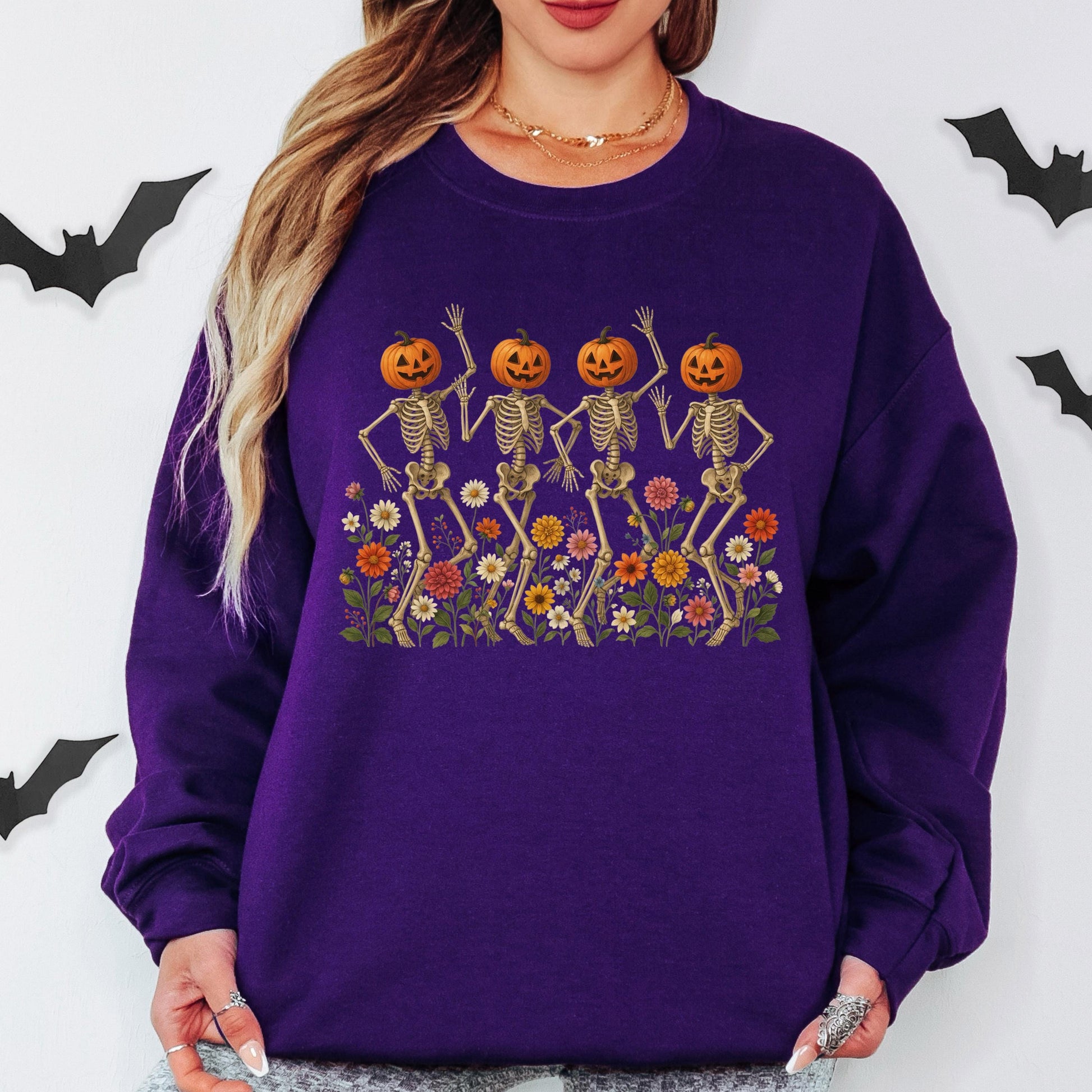 Pumpkin Skeleton Sweatshirt, Dancing Skeleton Crewneck, Halloween Pumpkin Sweatshirt, Spooky Season Pullover