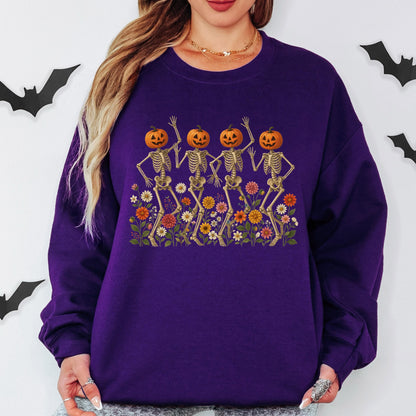 Pumpkin Skeleton Sweatshirt, Dancing Skeleton Crewneck, Halloween Pumpkin Sweatshirt, Spooky Season Pullover