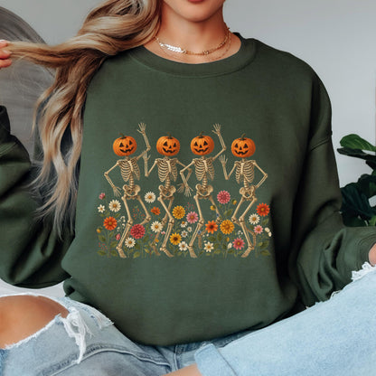 Pumpkin Skeleton Sweatshirt, Dancing Skeleton Crewneck, Halloween Pumpkin Sweatshirt, Spooky Season Pullover