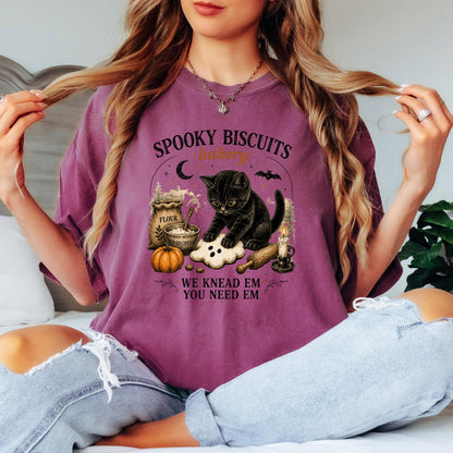 Spooky Biscuits Bakery Shirt, Funny Halloween Cat Shirt, Black Cat Baking Tee, Ghost Biscuit Graphic Shirt, Cute Fall Baker T Shirt