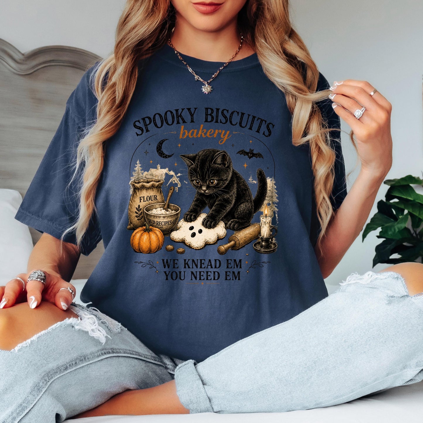 Spooky Biscuits Bakery Shirt, Funny Halloween Cat Shirt, Black Cat Baking Tee, Ghost Biscuit Graphic Shirt, Cute Fall Baker T Shirt