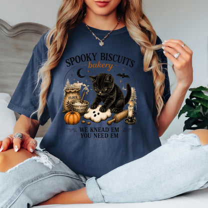 Spooky Biscuits Bakery Shirt, Funny Halloween Cat Shirt, Black Cat Baking Tee, Ghost Biscuit Graphic Shirt, Cute Fall Baker T Shirt